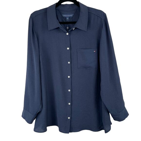 Tommy Hilfiger Navy Blue Roll-Tab-Sleeve Button-Down Shirt Plus Size 0X NWT - Picture 2 of 14